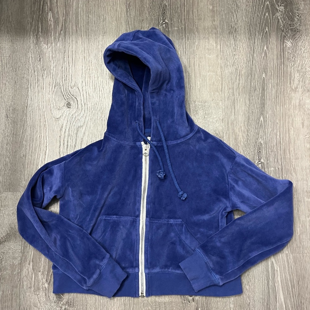 Girl's Ever After Blue Terry‎ Fabric Full Zip Hooded Jacket- Size 8- Pre-owned